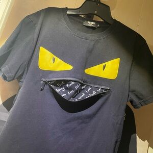 Fendi Navy Tee with Bold Yellow Accents